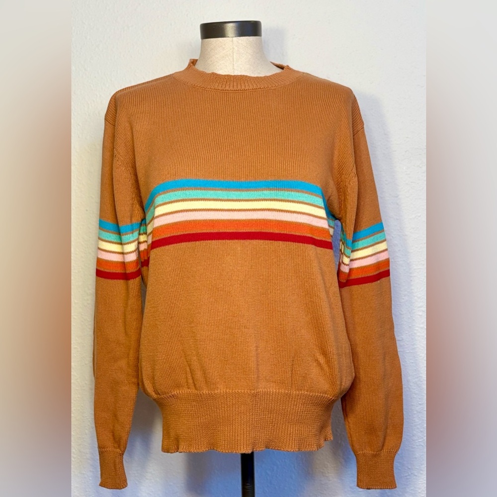 Ecowish Burnt Orange Striped Knit Pullover Sweater - Sz L